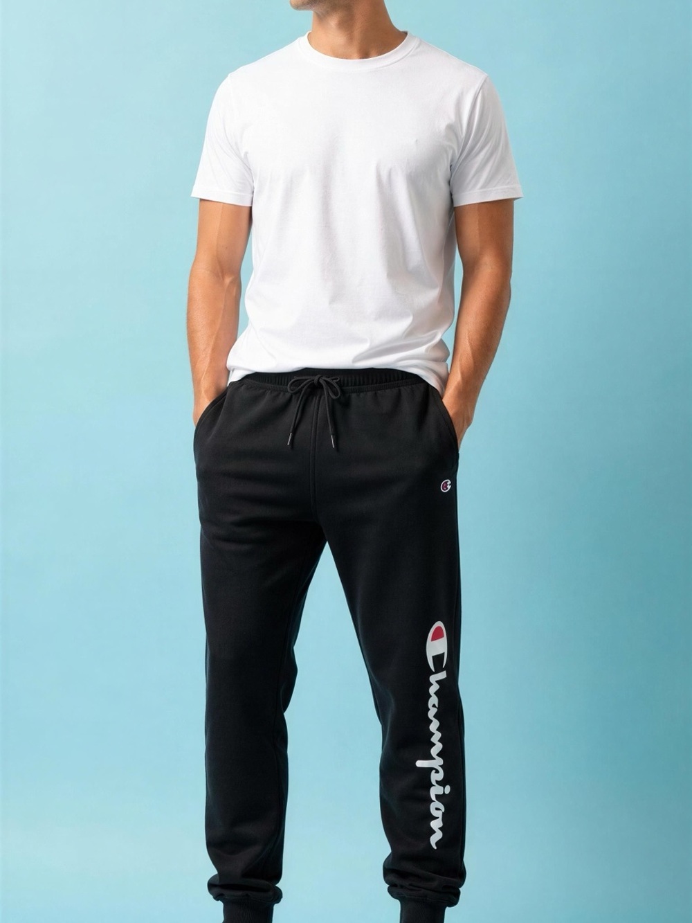 Champion Black Joggers with White and Red Script